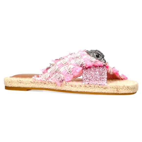 Kurt Geiger London Kensington Cross Strap Tweed & Raffia Espadrille Sandals 🎀 - Picture 3 of 6